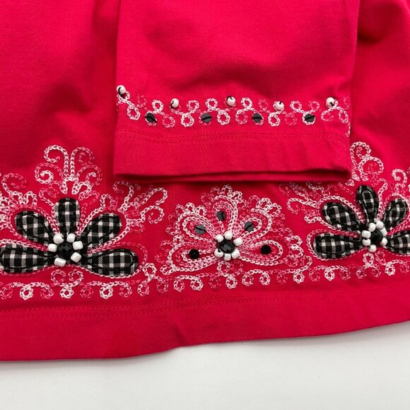 Alfred Dunner 3/4 Sleeve Split Neck Floral Yoke Embroidered Beaded Top Sm - Picture 4 of 7